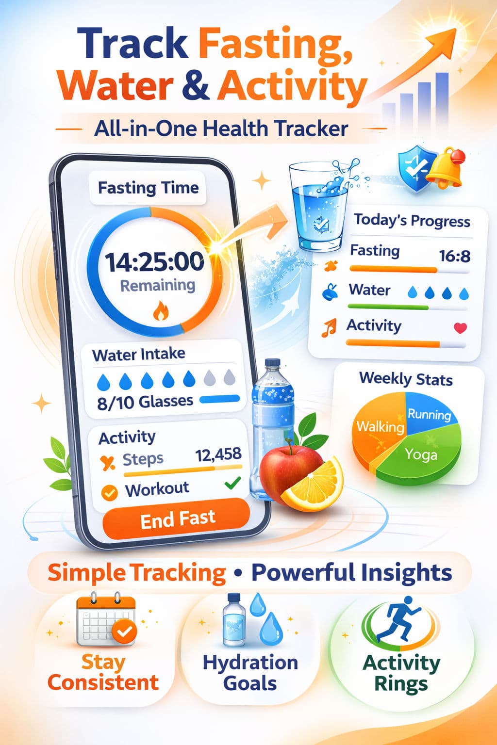 ShiftBetter hydration tracker and daily activity tracking screens